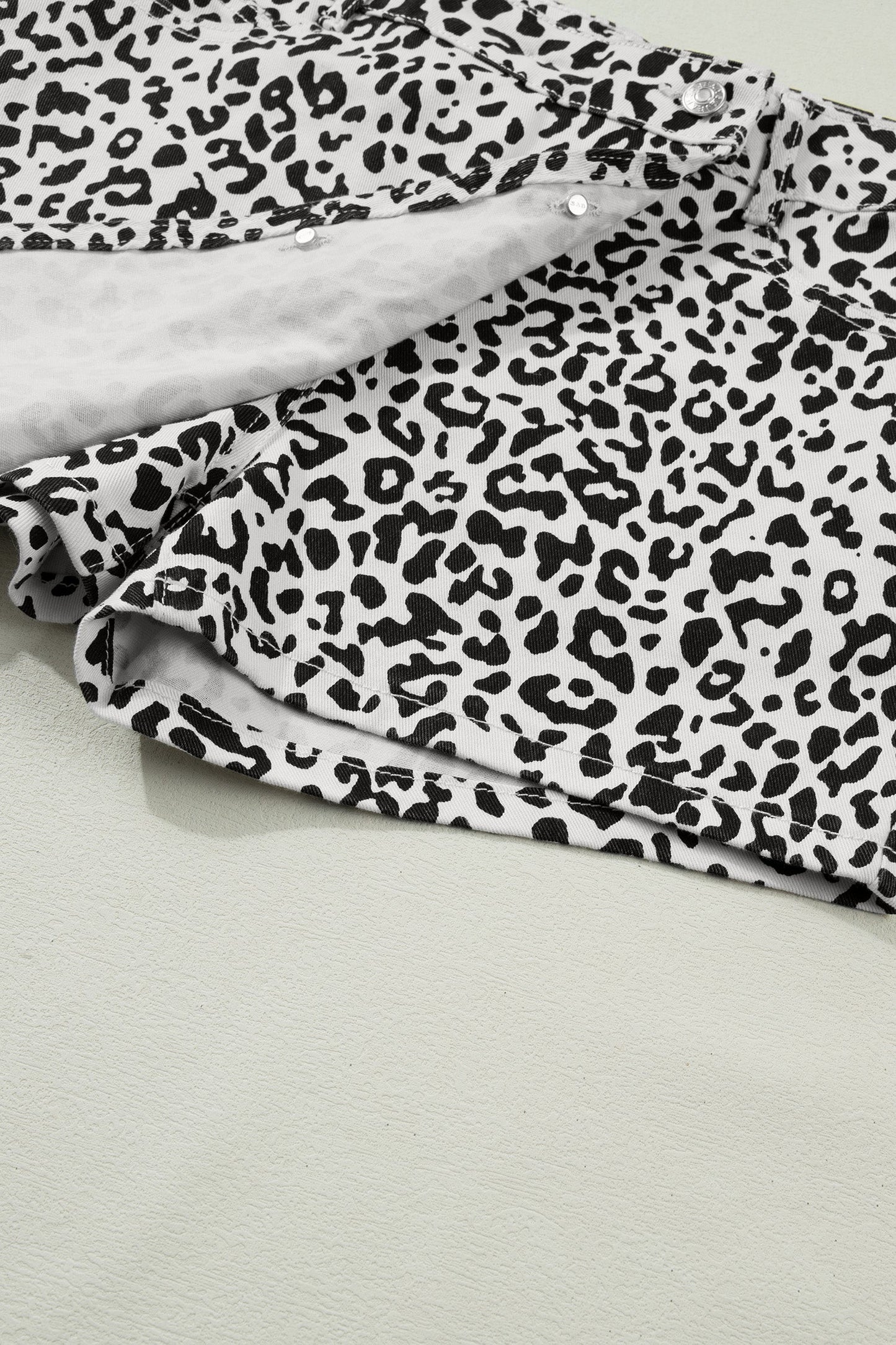 Brown Leopard Print Button Overlap Denim Shorts