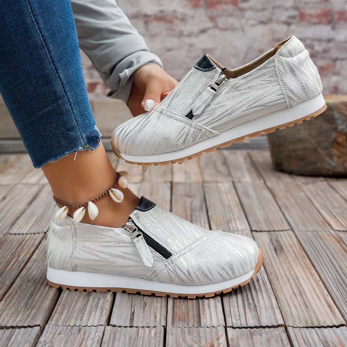 Round Toe Zipper Detail Slip - Ons - Loving It Shop