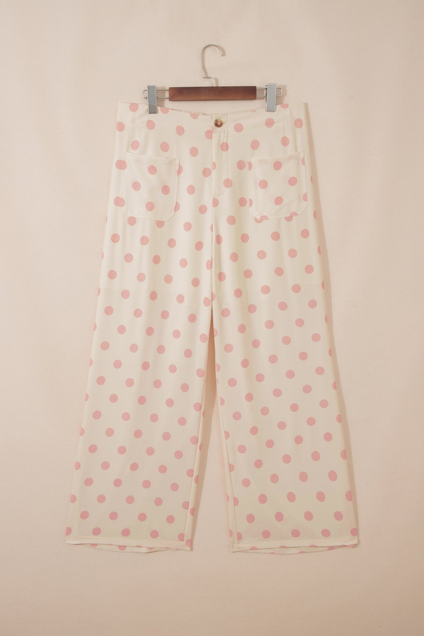 White Polka Dot Print Patched Pocket Loose Pants - Loving It Shop