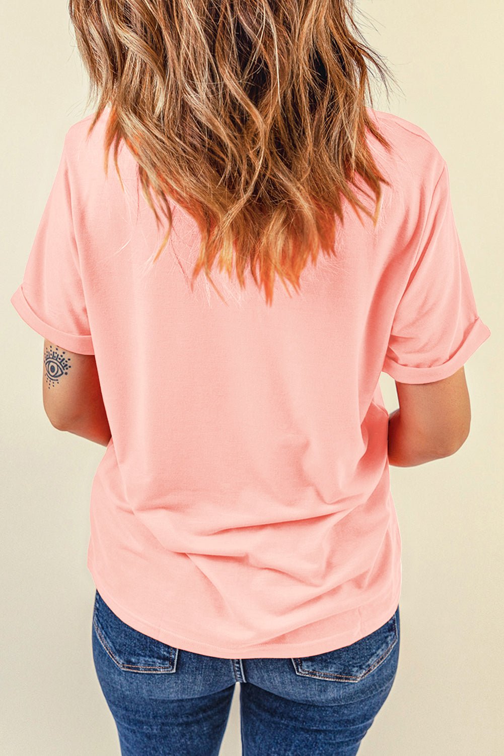Pink loves Jesus and America too Vintage Letter Graphic Tee - Loving It Shop