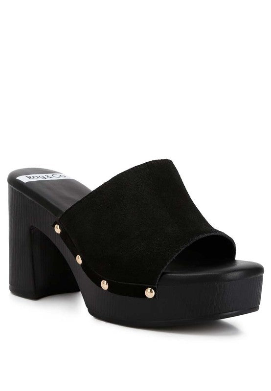 Cartera Suede High Block Heel Mules - Loving It Shop