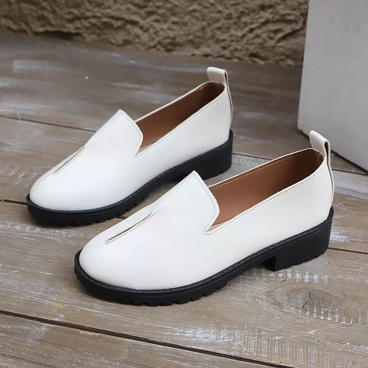Round Toe Block Heels Loafers - Loving It Shop