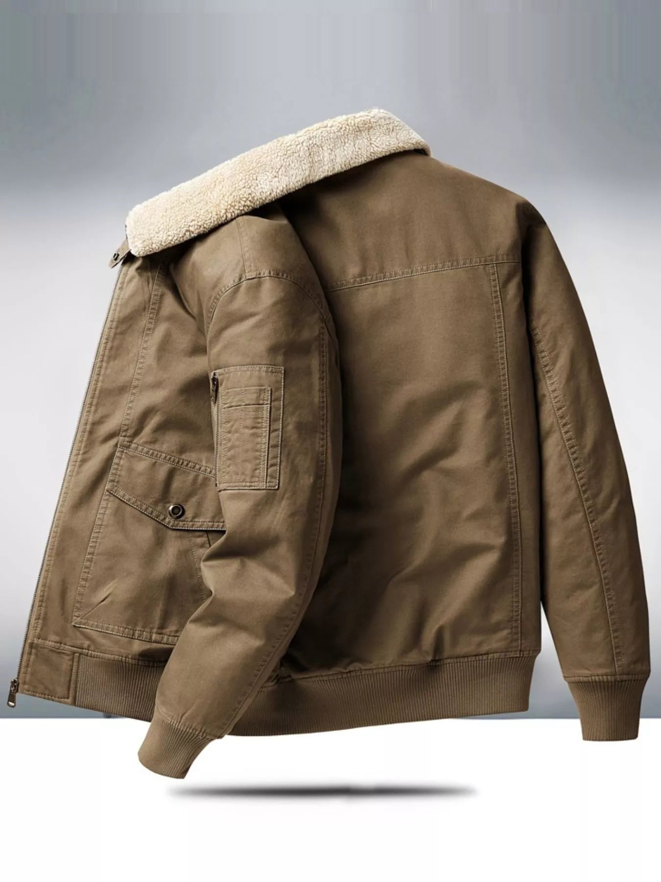 Men's Plus Size Warm Sherpa Lined Zip Up Jacket