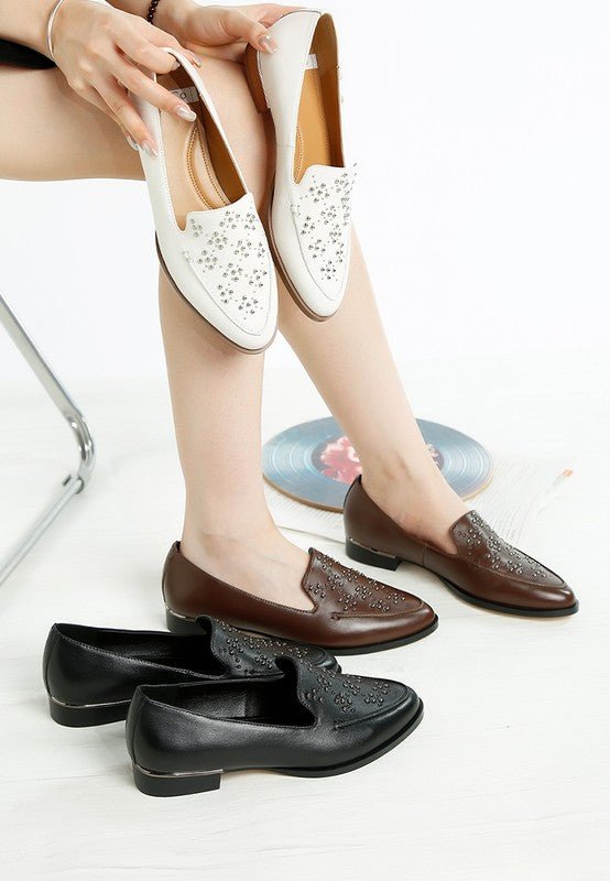 Gabassi Studded Genuine Leather Loafers - Loving It Shop