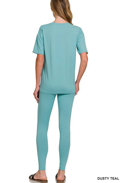 Brushed Dty Microfiber Short Sleeve Top and Pants Loungewear Set