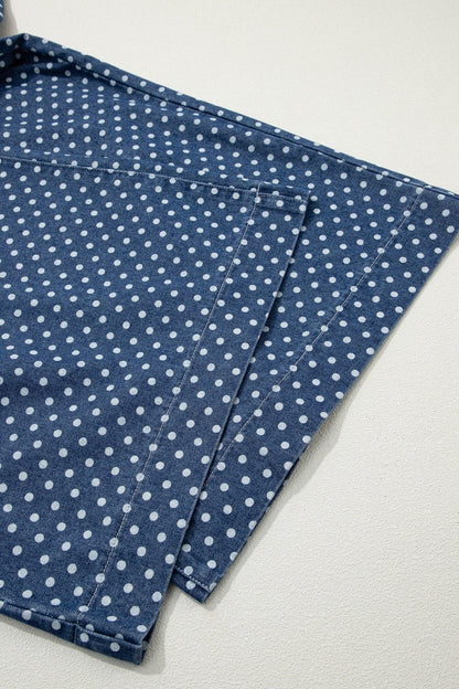 Sky Blue Polka Dot Print Button Pleated Detail Wide Leg Jeans - Loving It Shop