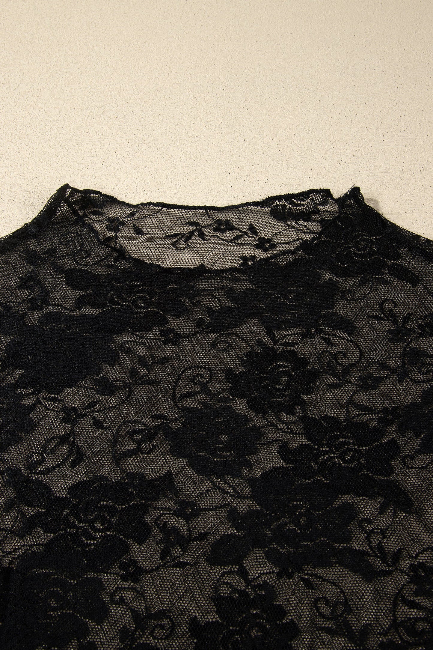 Black Plus Size Floral Mesh Long Sleeve Top