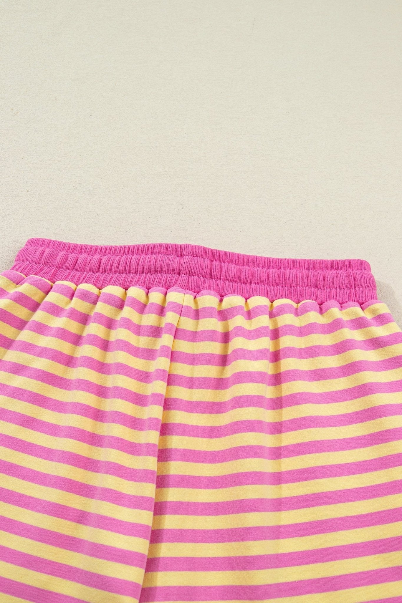 Rose Stripe Drop Shoulder Boxy Casual Terry Short Set - Loving It Shop