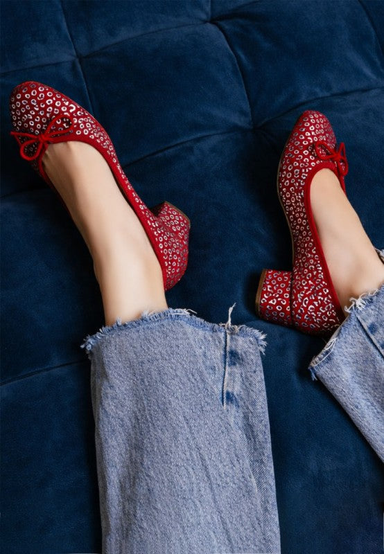 Ningen Leopard Print Block Heel Ballerinas