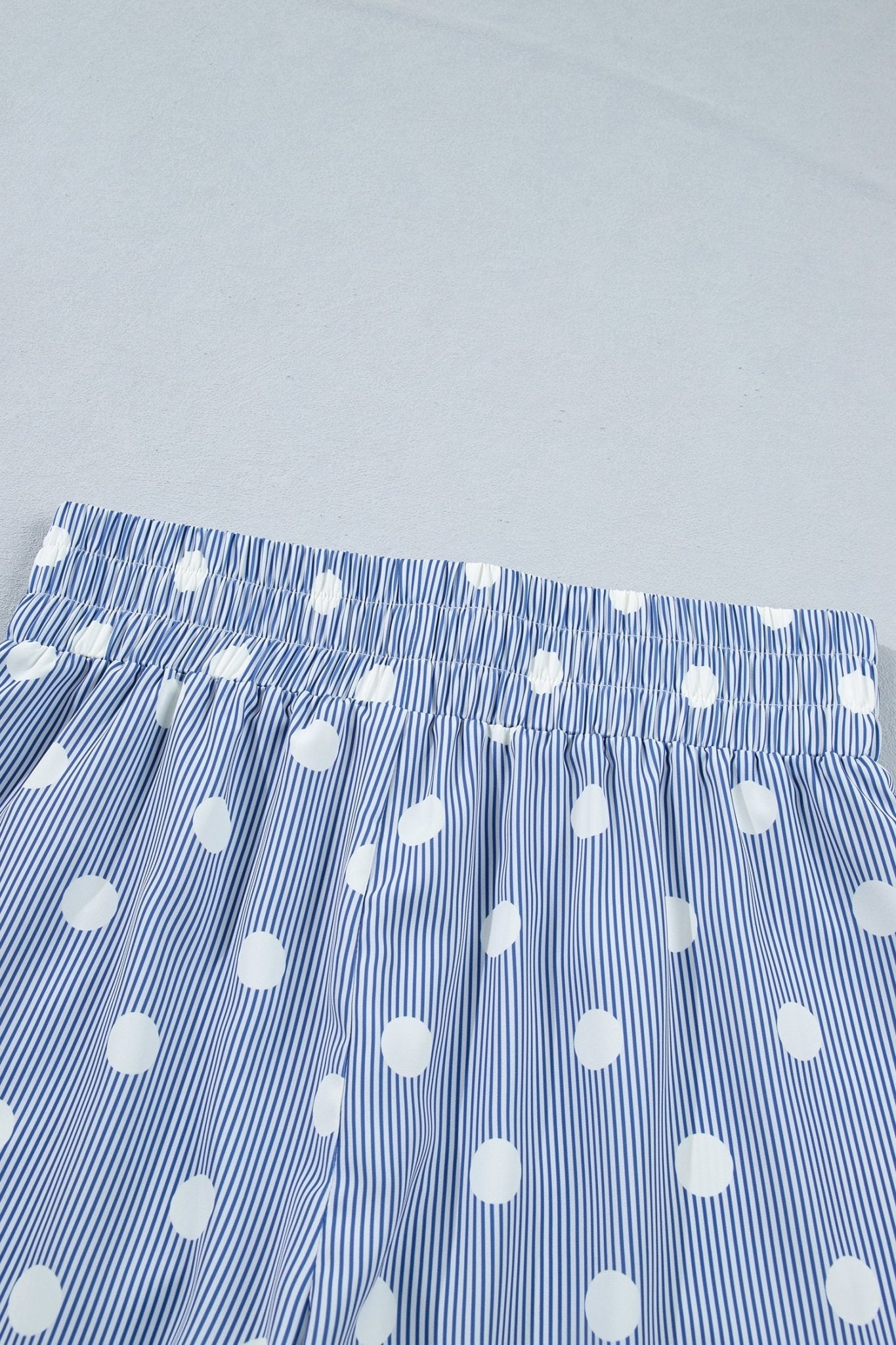 Sky Blue Polka Dot Print Shirred High Waist Casual Shorts - Loving It Shop
