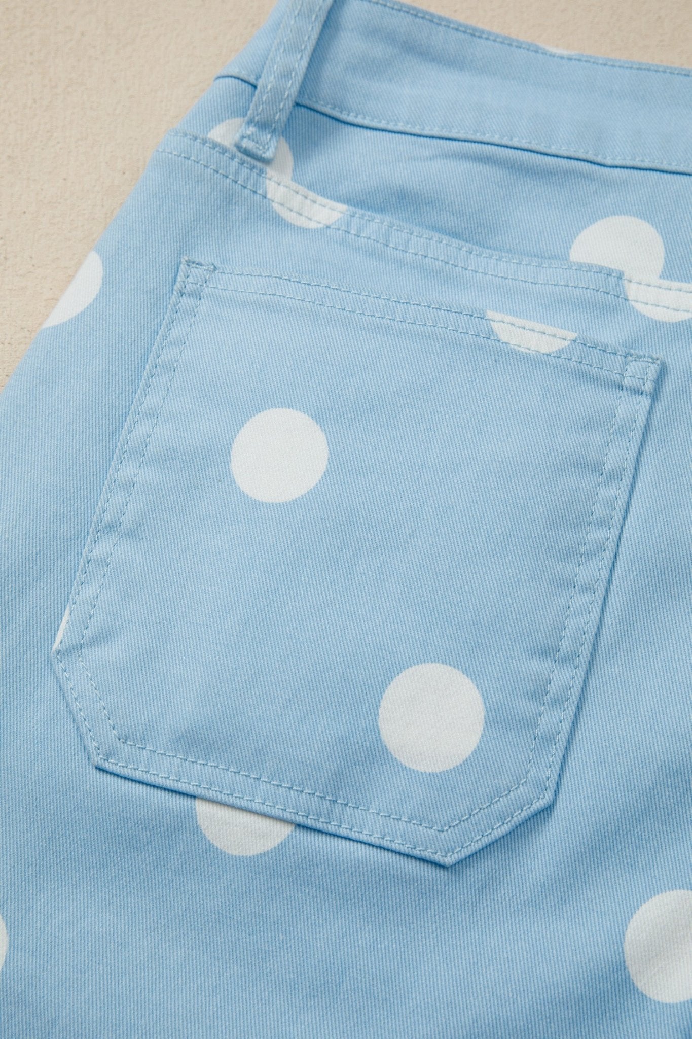 Sky Blue Polka Dot Print Raw Hem Shift Jeans - Loving It Shop