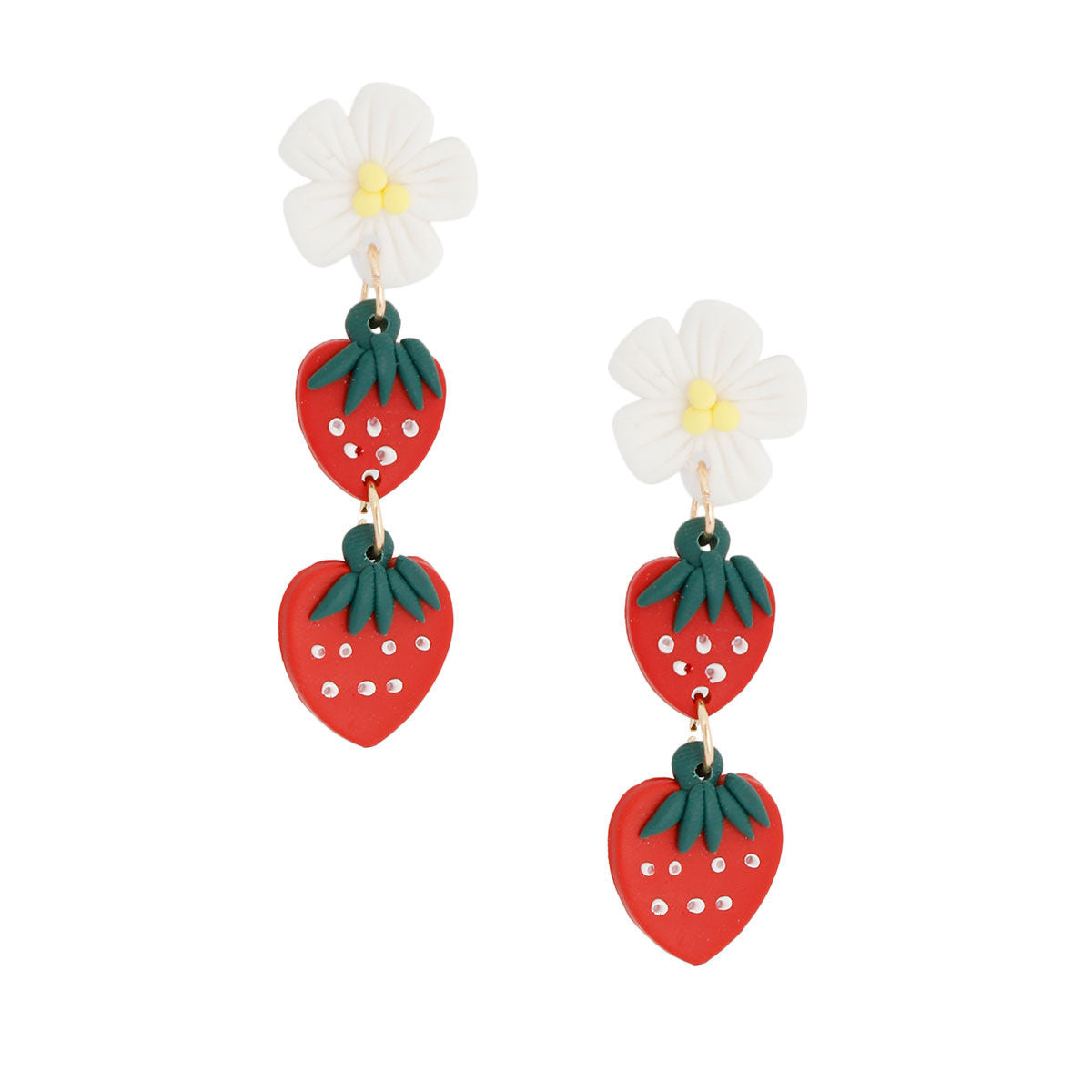 Strawberry Dangle Earrings Red Clay Stylish Statement Jewelry