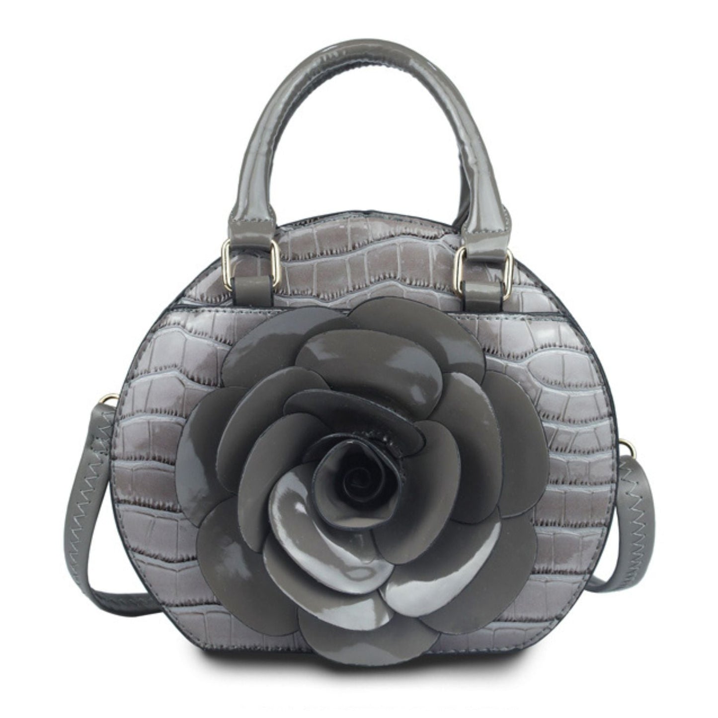Fashion Handbag Round Grey Croc Flower Bag for Women Stylish Chic Accessory