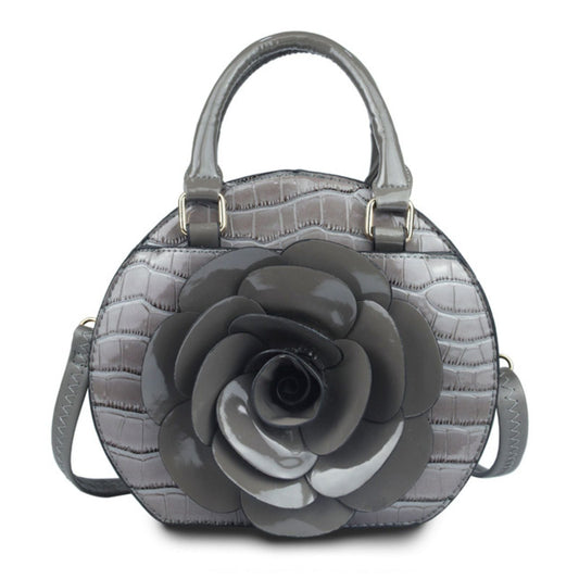 Fashion Handbag Round Grey Croc Flower Bag for Women Stylish Chic Accessory