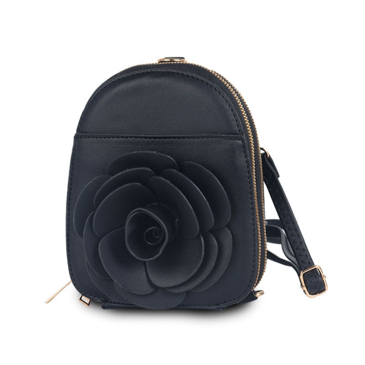 Mini Backpack Black Flower Stylish Fashion Accessory