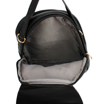 Small Black Rounded Backpack Handbag for Women – Stylish Casual Fashion Accessory