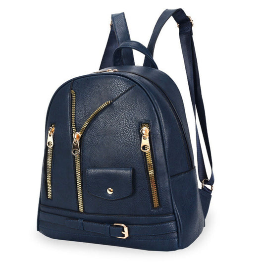 Women’s Moto Backpack Medium Navy Zipper Casual Bag