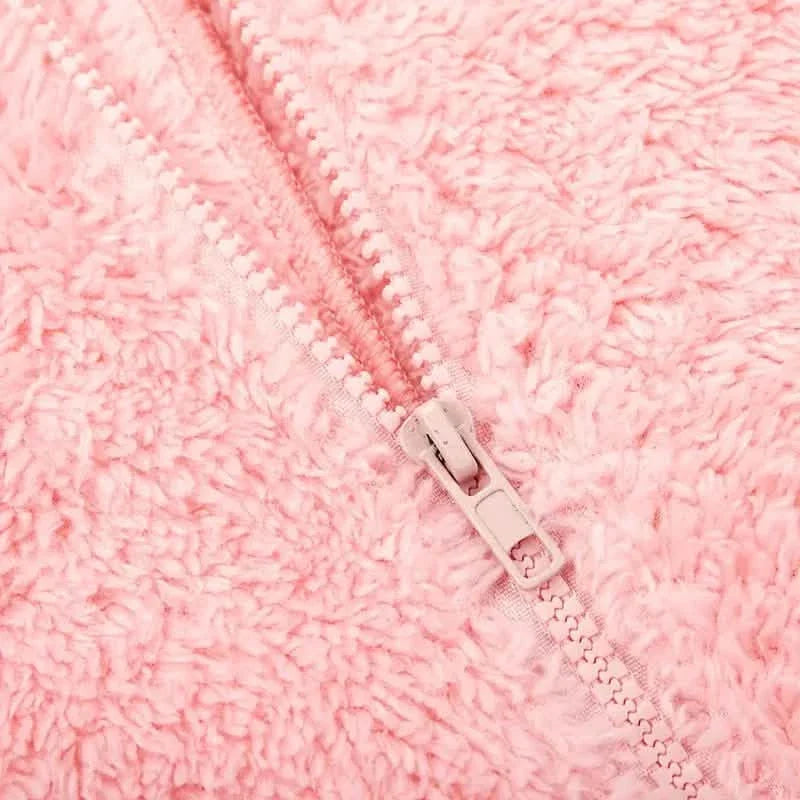 Fuzzy Hooded Pajama Jumpsuit For Music Festival, Long Sleeve Zipper Lingerie &amp; Sleepwear