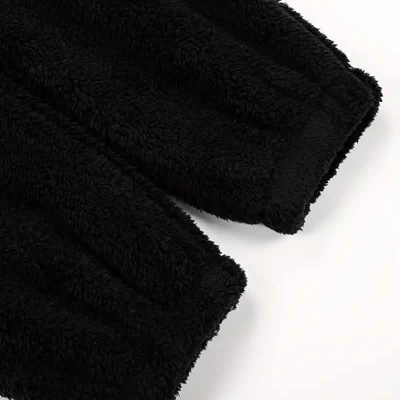 Fuzzy Hooded Pajama Jumpsuit For Music Festival, Long Sleeve Zipper Lingerie &amp; Sleepwear