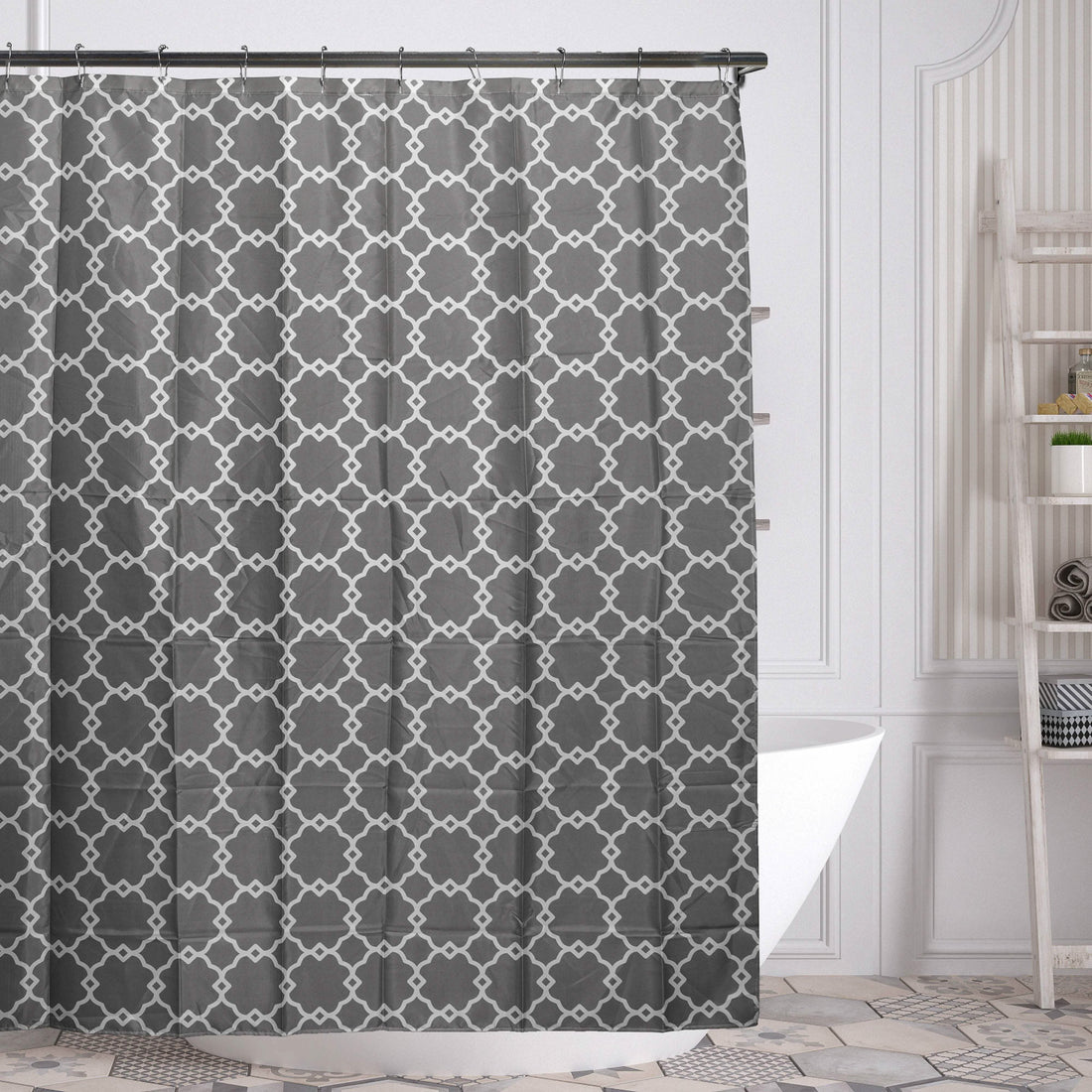 Geometric-Patterned Shower Curtain with Rings - Assorted Colors