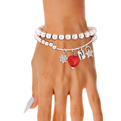 Charm Bracelets 2 Pcs Silver Bead Heart Stylish Trendy Accessories