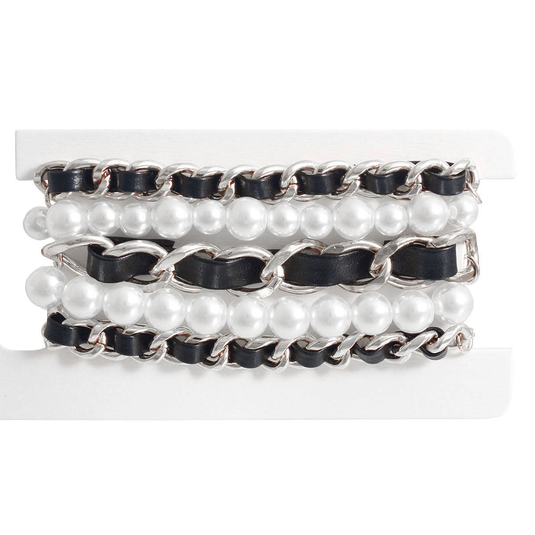Bracelets Set of 5 Silver Chain Pearl Stylish Layered Jewelry
