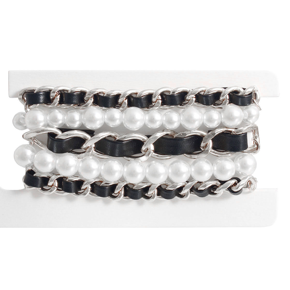 Bracelets Set of 5 Silver Chain Pearl Stylish Layered Jewelry