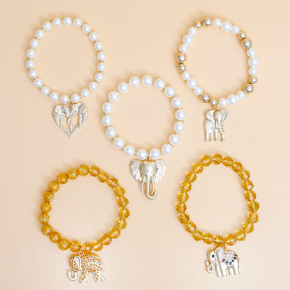 Bracelets with Mixed Gold Beads and Elephant Charm – Stylish Fashion Jewelry