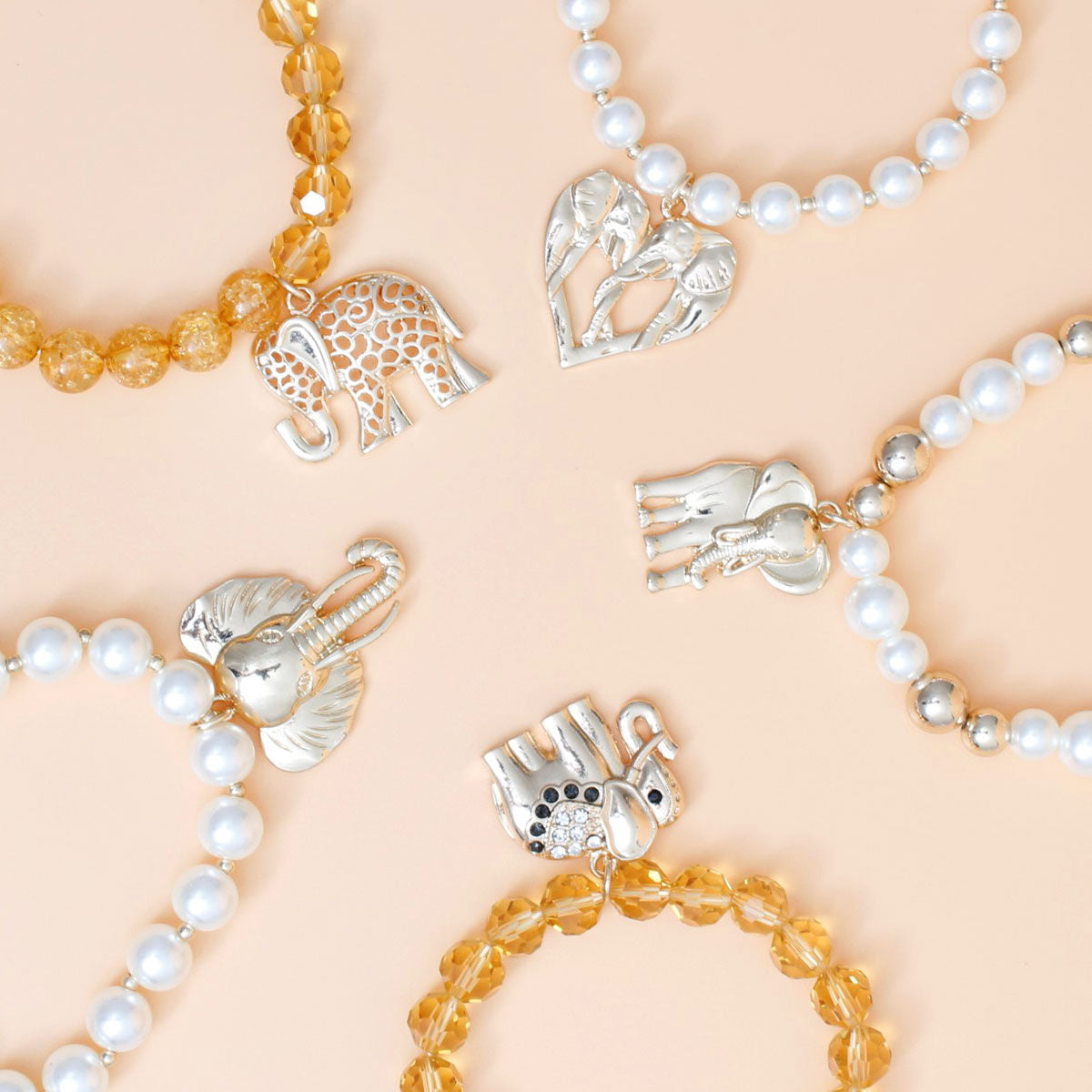 Bracelets with Mixed Gold Beads and Elephant Charm – Stylish Fashion Jewelry