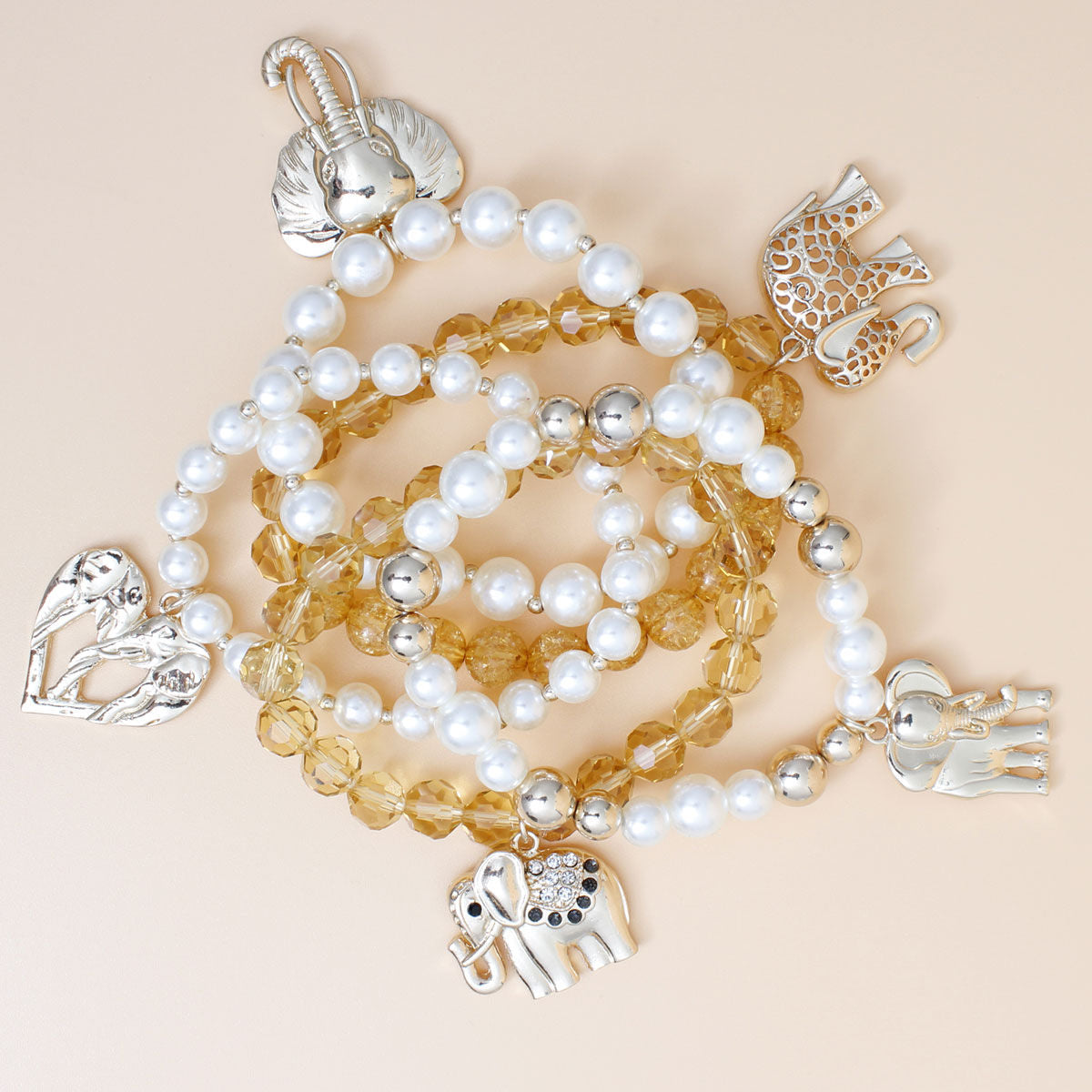 Bracelets with Mixed Gold Beads and Elephant Charm – Stylish Fashion Jewelry