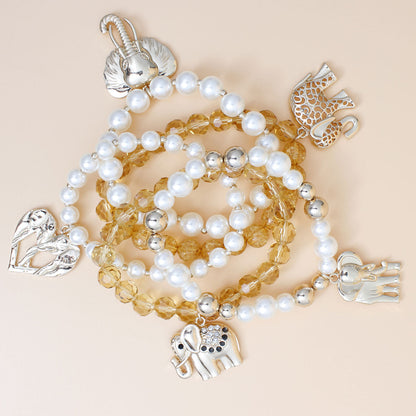Bracelets with Mixed Gold Beads and Elephant Charm – Stylish Fashion Jewelry