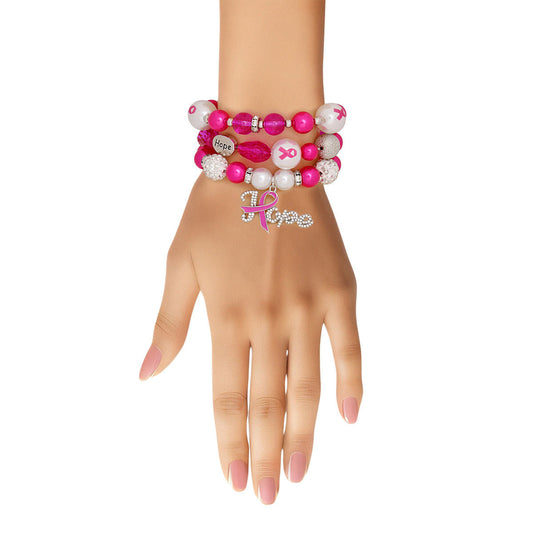 Women’s Pink Breast Cancer Hope Bracelets Set Stylish Jewelry Accessory