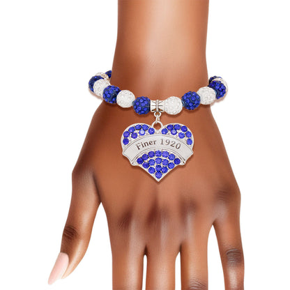 Charm Bracelet with Blue and White Bling Heart – Trendy Sorority Jewelry Accessory