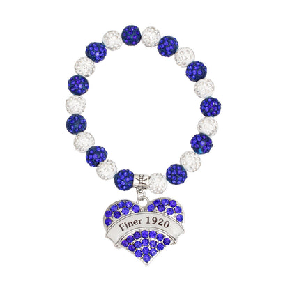 Charm Bracelet with Blue and White Bling Heart – Trendy Sorority Jewelry Accessory