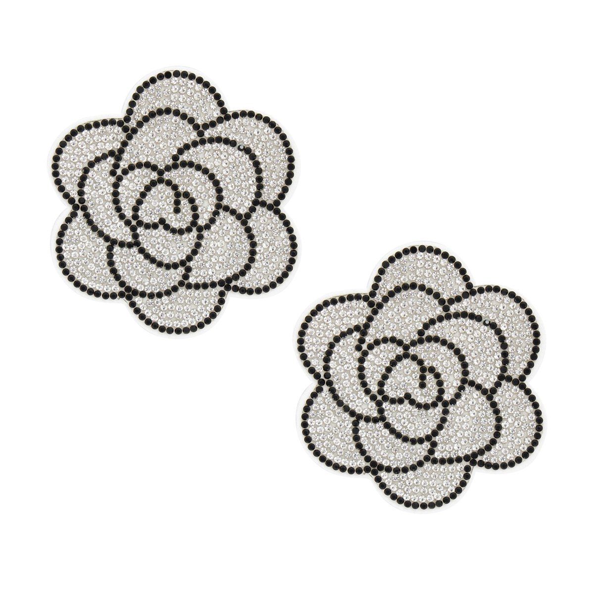 White Flower Rhinestone Stud Earrings Stylish Fabric Statement Jewelry