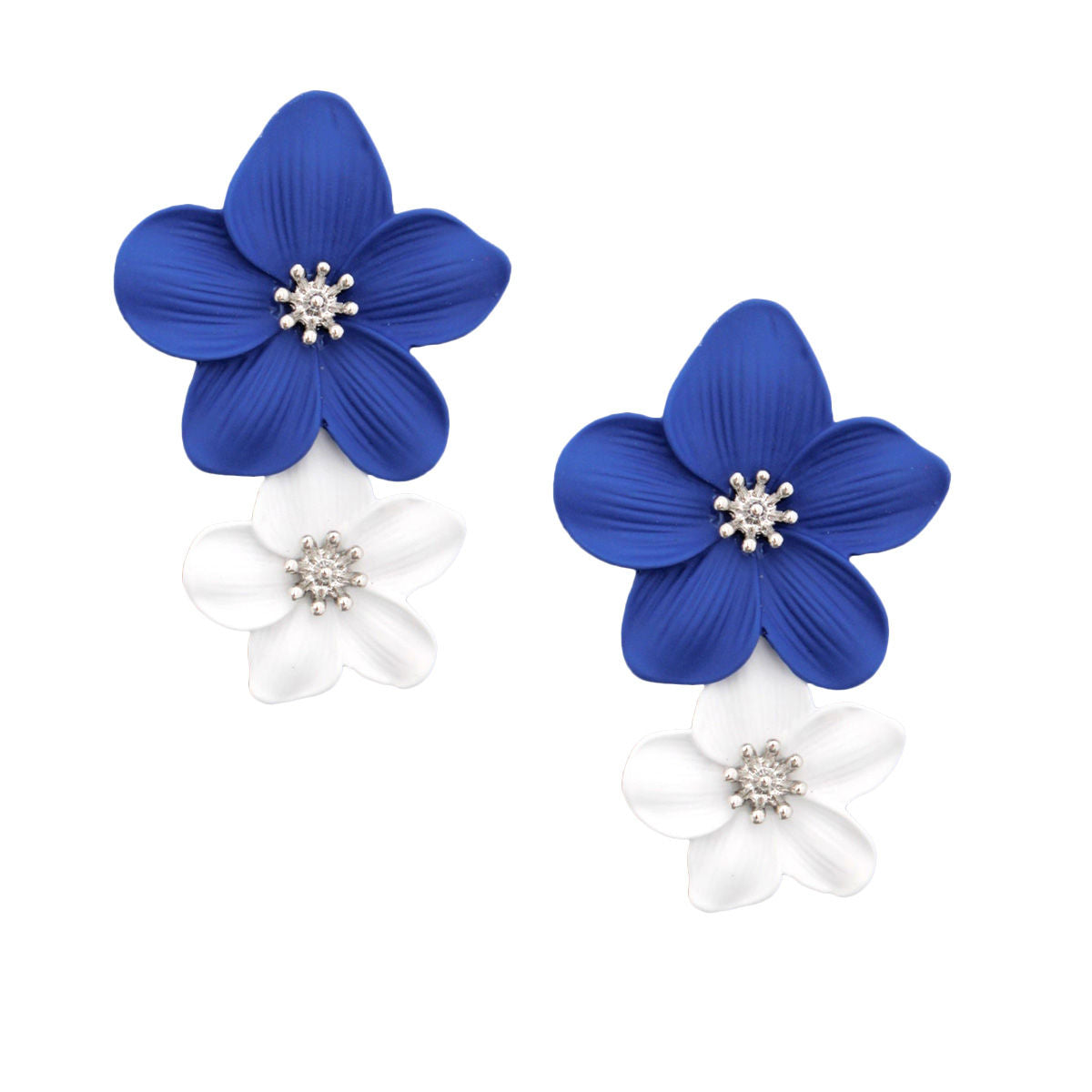 Flower Earrings Blue White Stylish Statement Jewelry Accessory