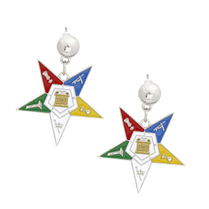 Silver Drop Earrings White Star Shield Stylish Sorority Jewelry