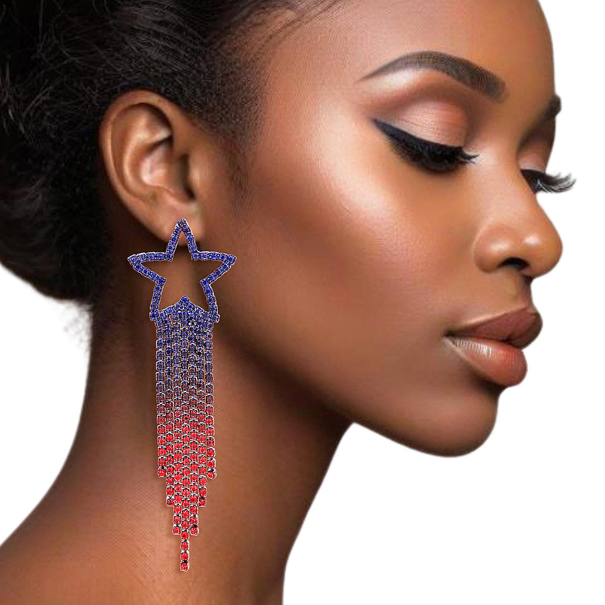 Fringe Star Earrings USA Bling Stylish Statement Jewelry for Women