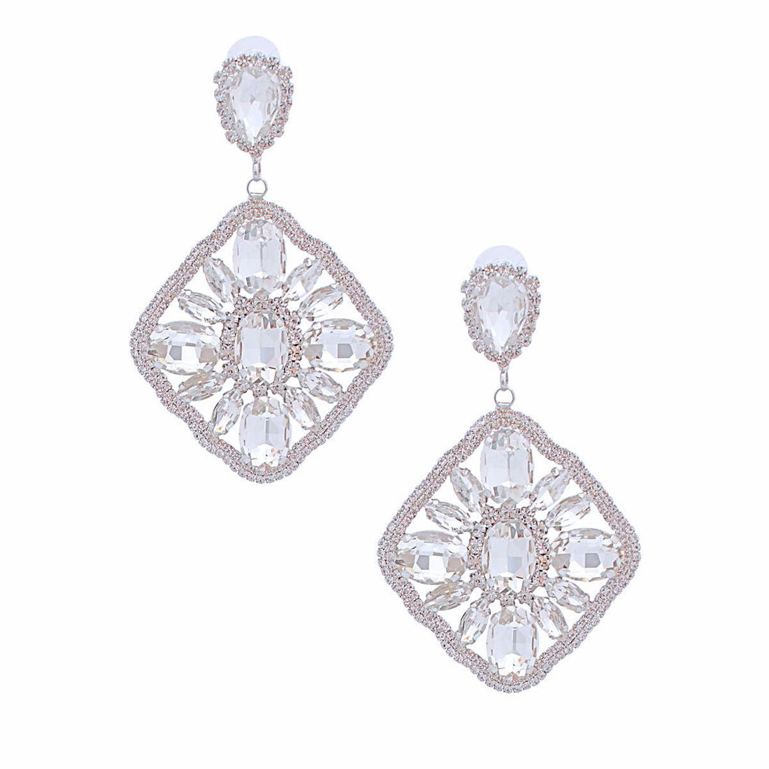 Crystal Diamond Silver Earrings Stylish Elegant Jewelry