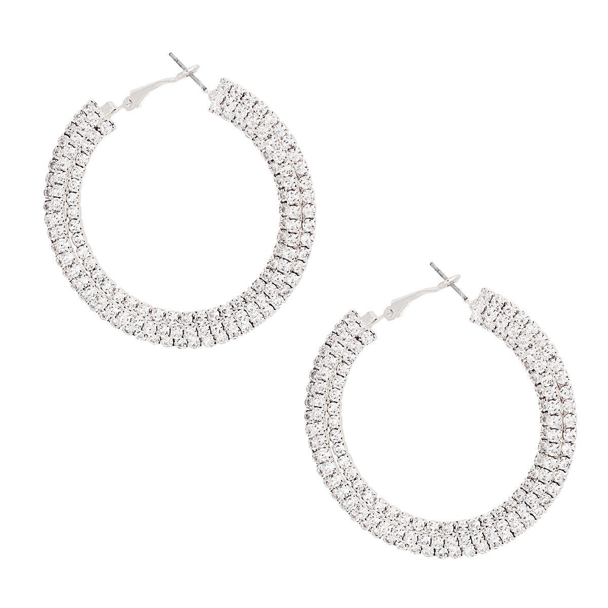 Hoop Earrings Silver Stacked Pave 55mm Stylish Statement Jewelry
