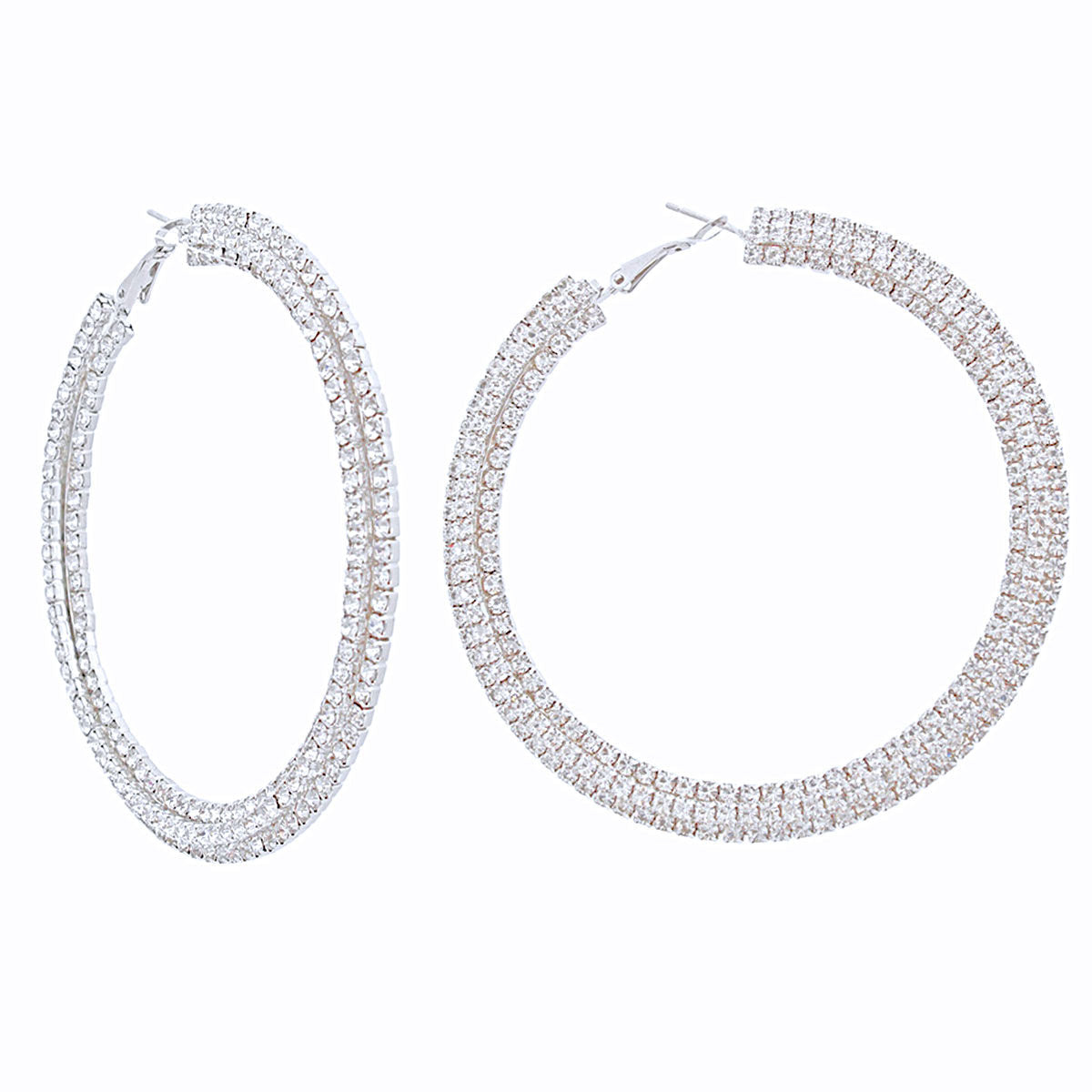Stacked Silver Hoops Earrings 80mm Iced Stylish Statement for Women