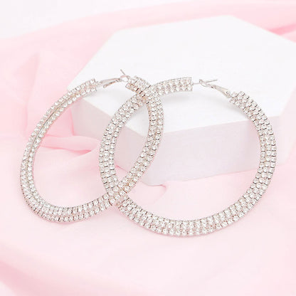 Stacked Silver Hoops Earrings 80mm Iced Stylish Statement for Women