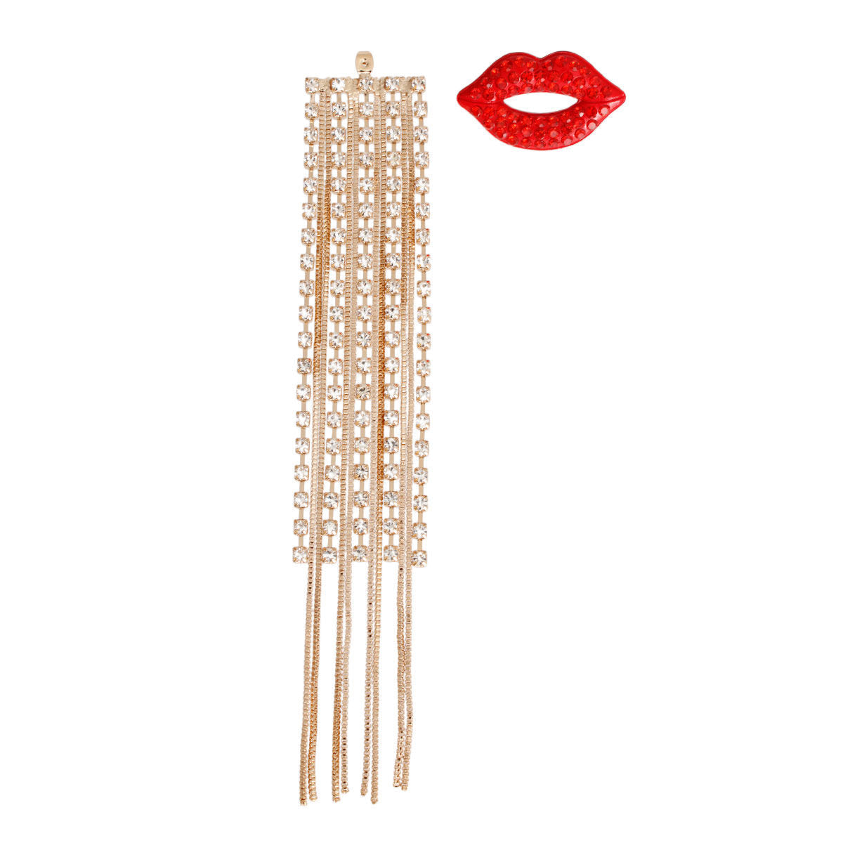 Statement Gold Lips Shoulder Duster Earrings Stylish Chic Jewelry