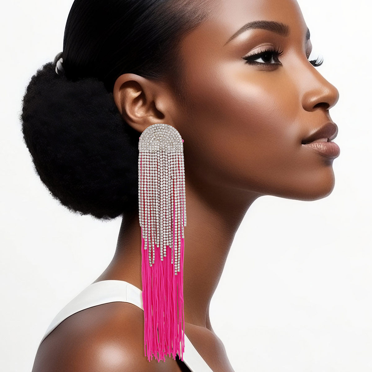 Women’s Statement Tassel Long Fringe Earrings Fuchsia Stylish Glam