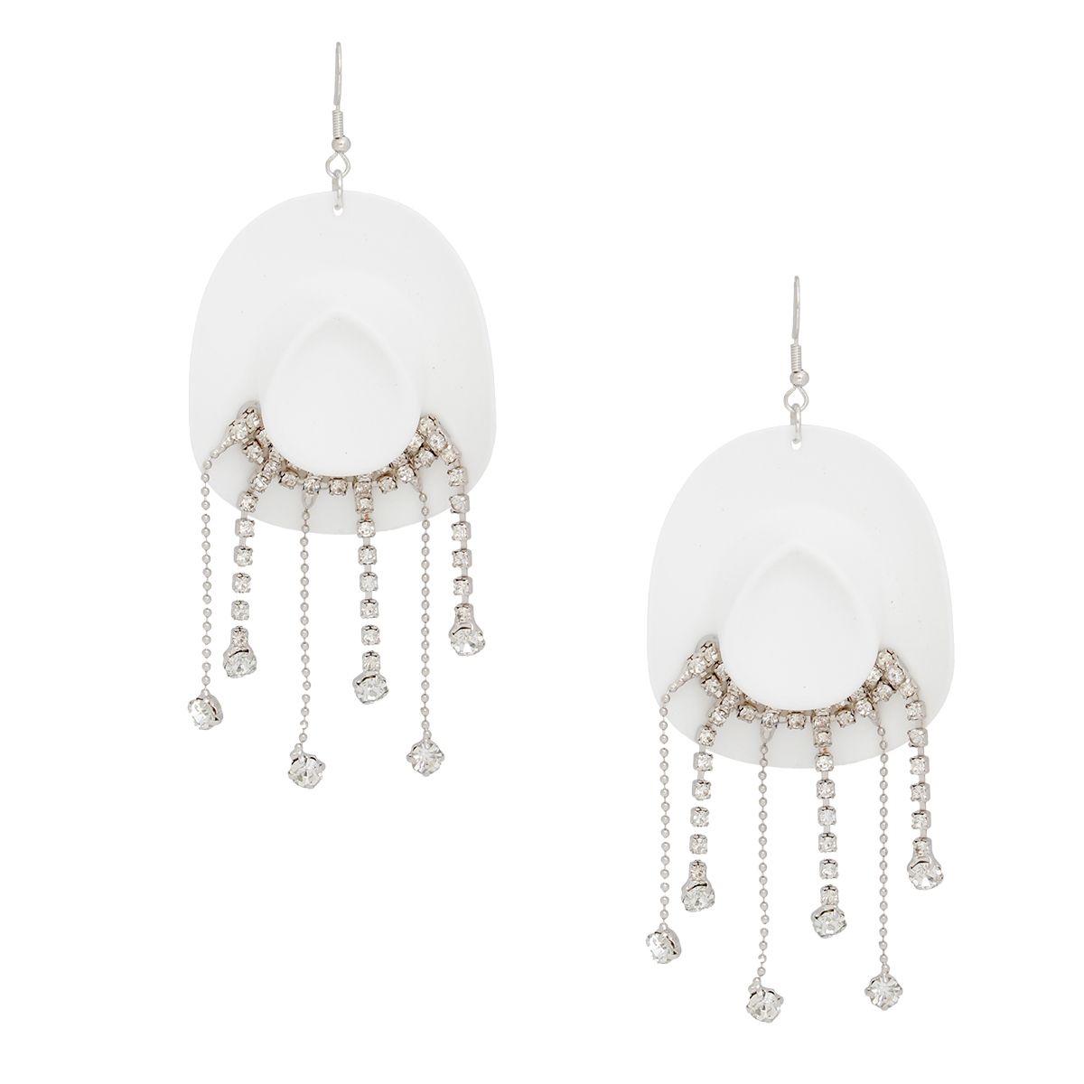 Fringe White Cowgirl Earrings Fish Hook Stylish Statement Jewelry