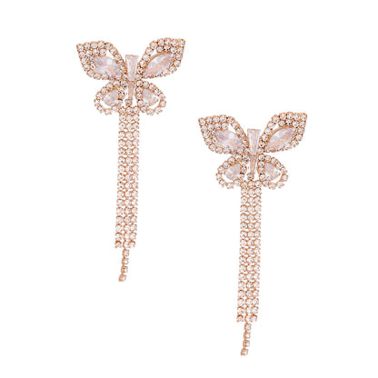 Statement Gold Butterfly Fringe Earrings Stylish Chic Jewelry Accessory