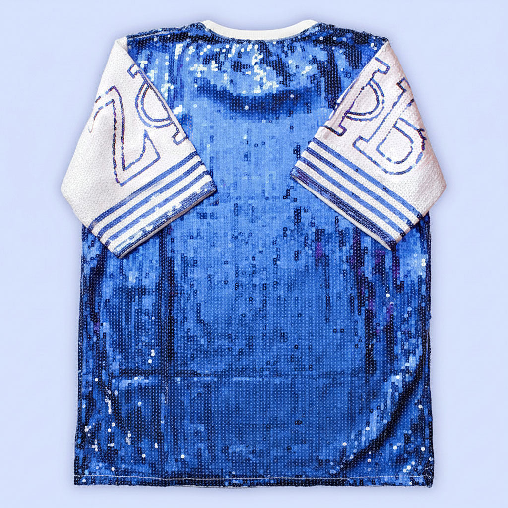 Women’s Sequin Jersey Shirt Blue and White Sorority Trendy Casual Top