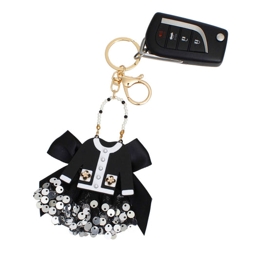 Fashion Keychain Luxe Camellia Sweater Clip Black Stylish Accessory