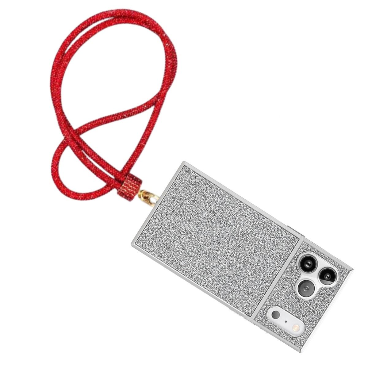 Long Rhinestone Phone Strap Lanyard Red Bling Stylish Accessory