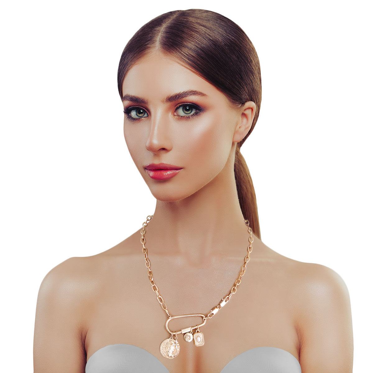 Carabiner Chain with Gold Coin Pendant Stylish Jewelry Accessory